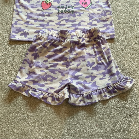 Sleep On It Be Happy Purple Camo Top And Bow Shorts Pajama Set. Size XS (4/5) - Picture 8 of 8